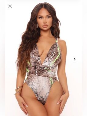 Fashion Nova Electric Bite Bodysuit - Brown/Combo